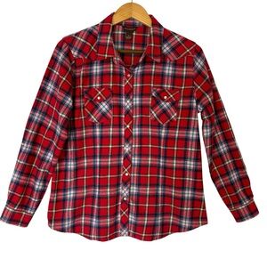 Bit & Bridle Women's Red Plaid Flannel Pearl Snap Western Shirt Size XL